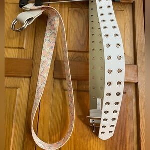 TWO BELTS White eyelet belt white double loop floral hippie cottagecore punk